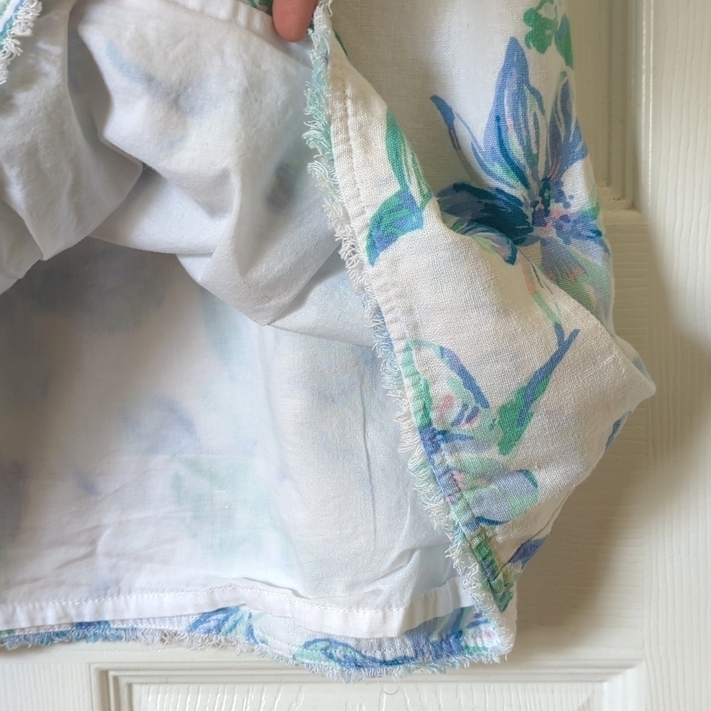 Charlie Paige Floral Linen Blend Sleeveless Halter Neck Mini Dress White Blue L - Picture 10 of 14